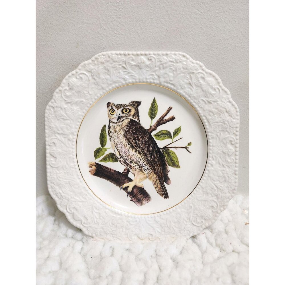 Lord Nelson Owl Plate: Embossed Pottery Display Plate